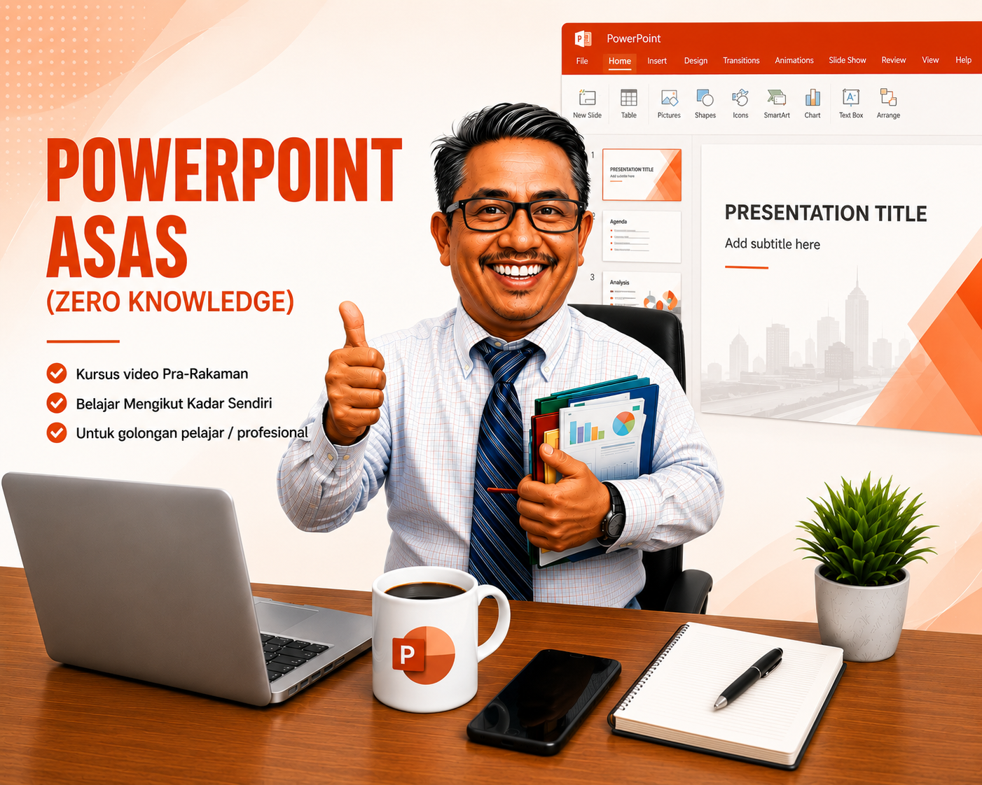 Peserta menggunakan Microsoft PowerPoint untuk menghasilkan persembahan slaid